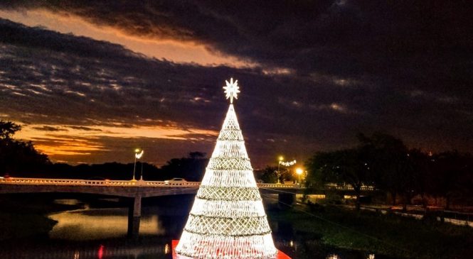 Árvore de natal que fica localizada no Rio Mossoró, entre as duas pontes que ligam o Centro ao Alto de São Manoel, foi acesa no início da noite desta quinta-feira, 26, pela prefeita Rosalba Ciarlini