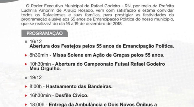 Rafael Godeiro/RN e os festejos alusivo a seus 55 anos de Emancipação Politica