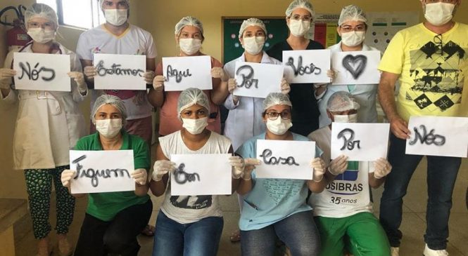 Equipe de plantão do Hospital Abel Belarmino de Amorim em Almino Afonso/RN, entra na campanha #FICAEMCASA, e manda um recado a População