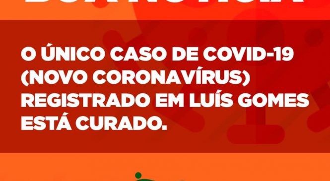 Único caso de COVID-19 (novo coronavírus) registrado no município de Luís Gomes/RN, já está curado