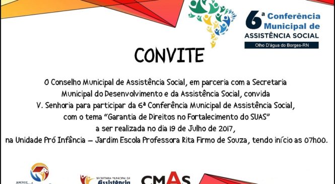 VI Conferência de Assistência Social de Olho D’água do Borges será no próximo dia 19