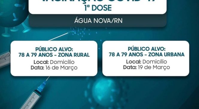 Prefeitura de Água Nova/RN, através da Secretaria Municipal de Saúde reforça a toda população que nesta terça-feira, 16.03.2021, sobre a vacinação no município