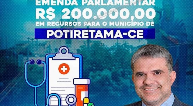 Deputado Leonardo Pinheiro acaba de anunciar uma emenda parlamentar de sua autoria, no valor de R$ 200.000,00 de custeio para a SAÚDE de Potiretama.