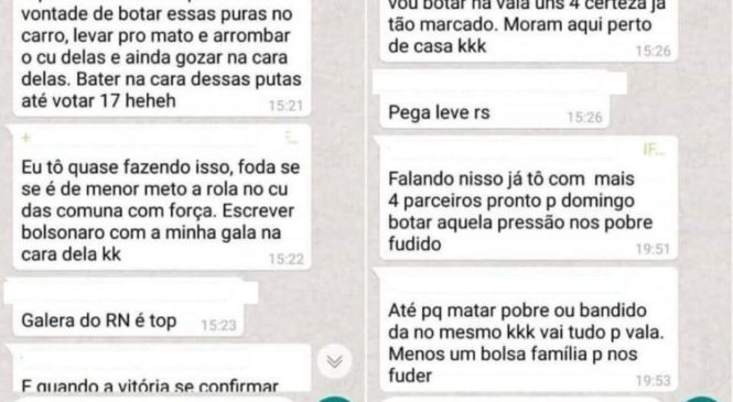 MP Eleitoral analisará suposto grupo de whatsapp com ameaças de violência. Ministério Público Eleitoral instaurou um procedimento para analisar as denúncias quanto ao suposto grupo de whatsapp “Opressores RN 17”