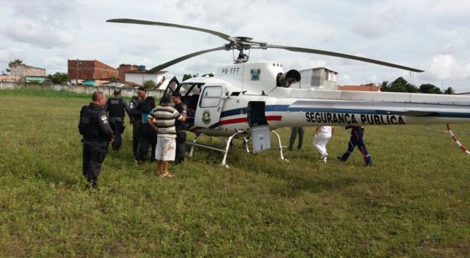 Baleado ao reagir a assalto na Grande Natal, PM é socorrido por helicóptero